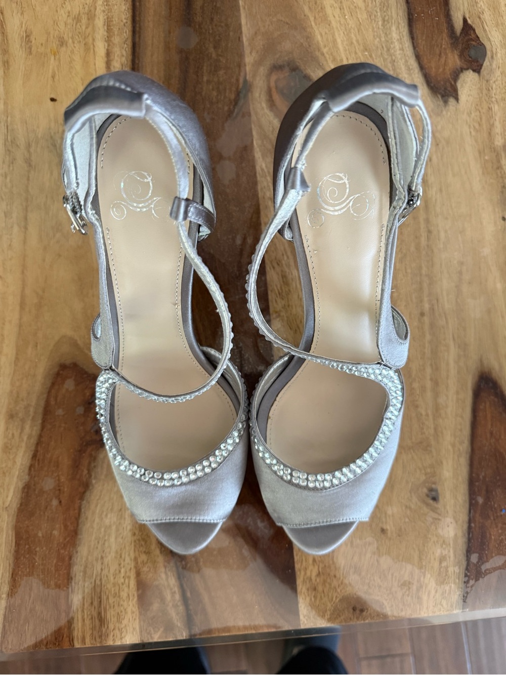 Disney Silver Satin Open-Toe Heels with Crystal Accents